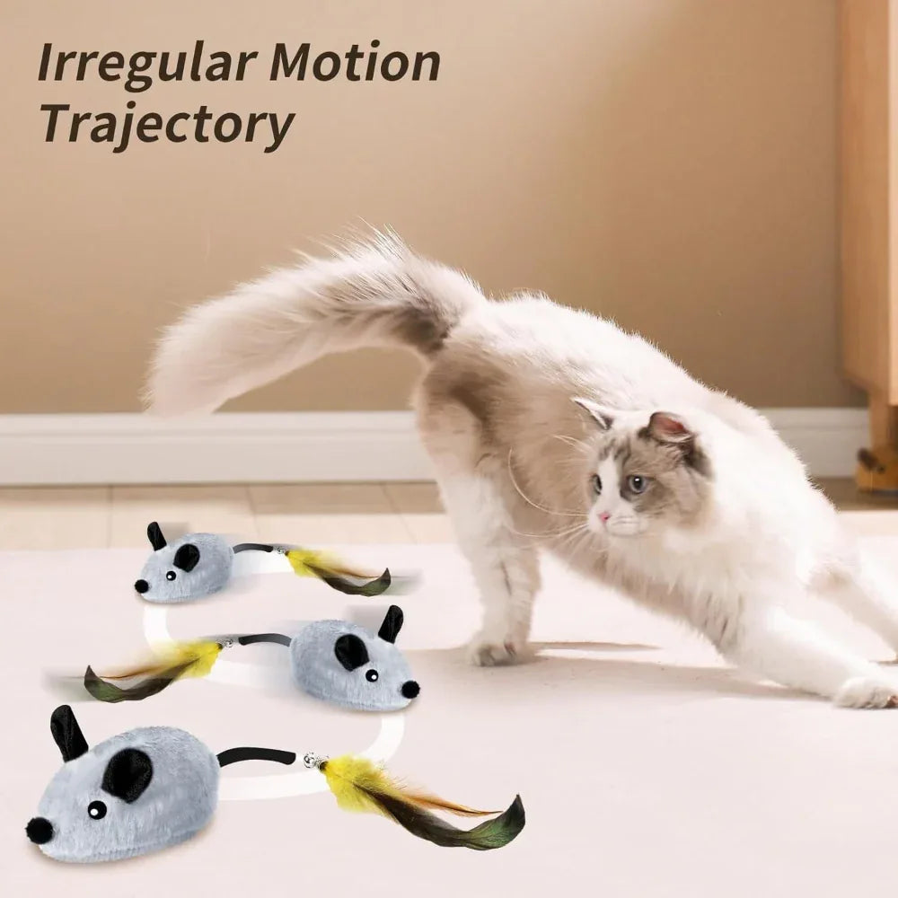 Interactive Electric Rechargeable LED Automatically Moving Lifelike Rat Mouse Cat Toys With Feather & Tail For Indoor Boredom Relief