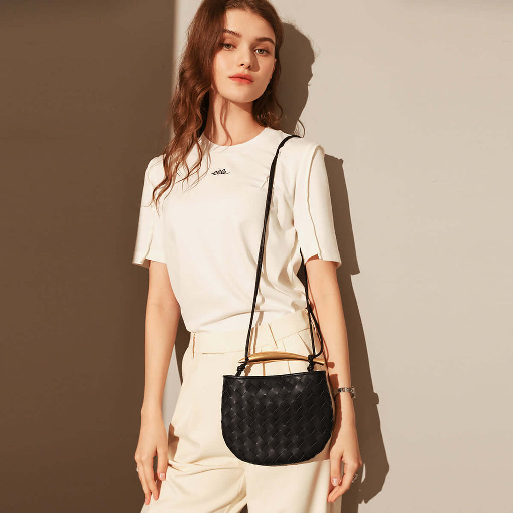Italian Life Woven Shoulder Bag with Sculptured Handle-1