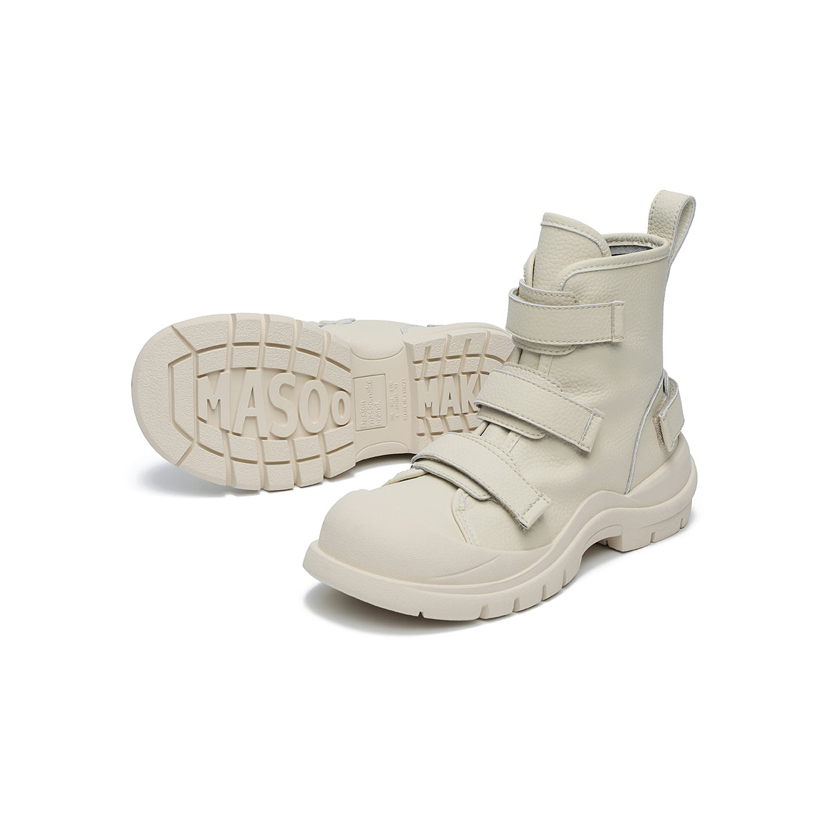 Ivory Platform Martin Boots with Velcro Straps-2