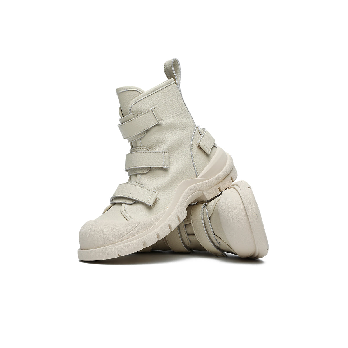 Ivory Platform Martin Boots with Velcro Straps-3