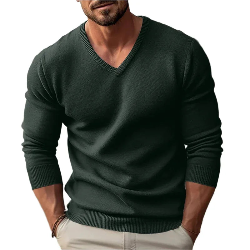 Knitted V-Neck Slim Fit Long Sleeve Sweater For Men