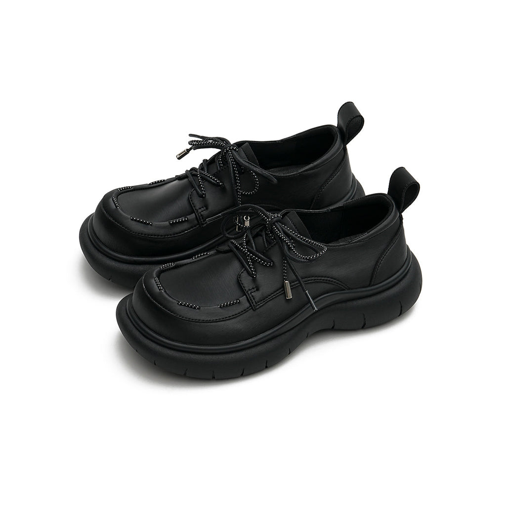 Lace-Up Leather Shoes with Padded Bottoms-1