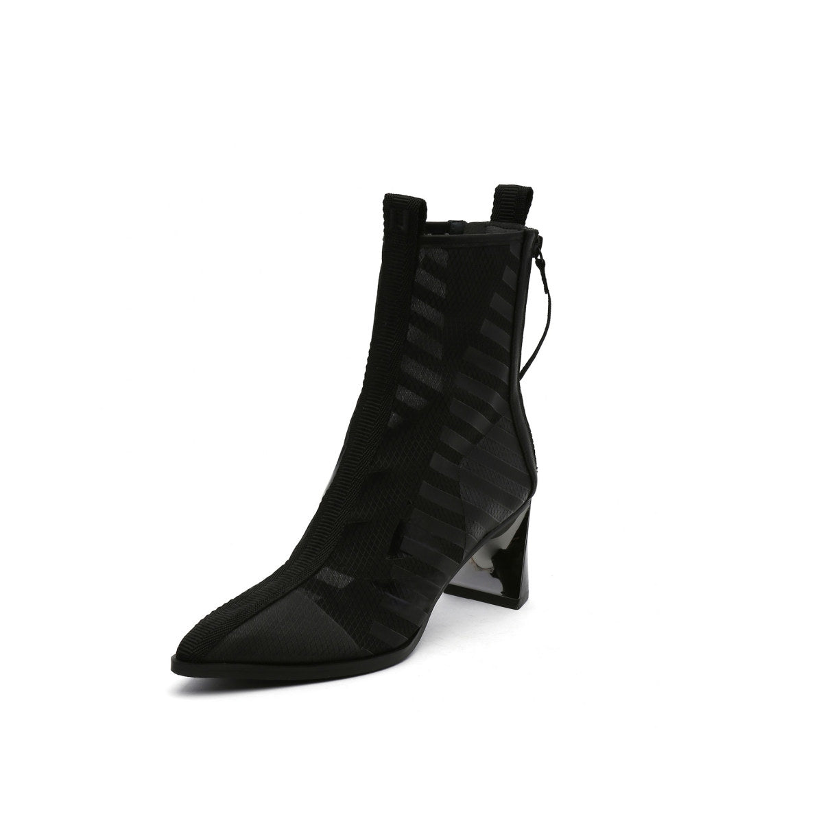 Skyline Mesh-Trimmed Leather Ankle Boots-1