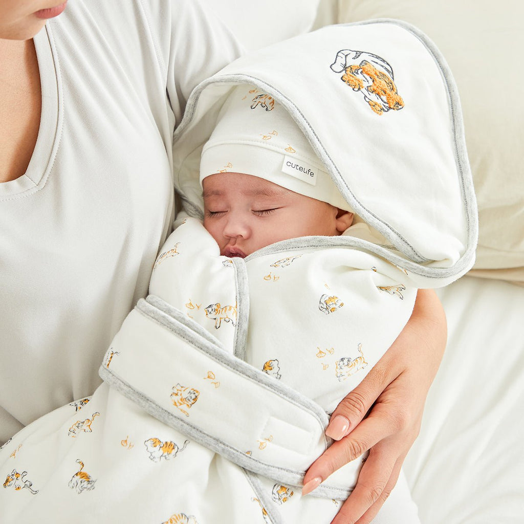 Lively Tiger Comfort Cotton Baby White Swaddle Wrap-2