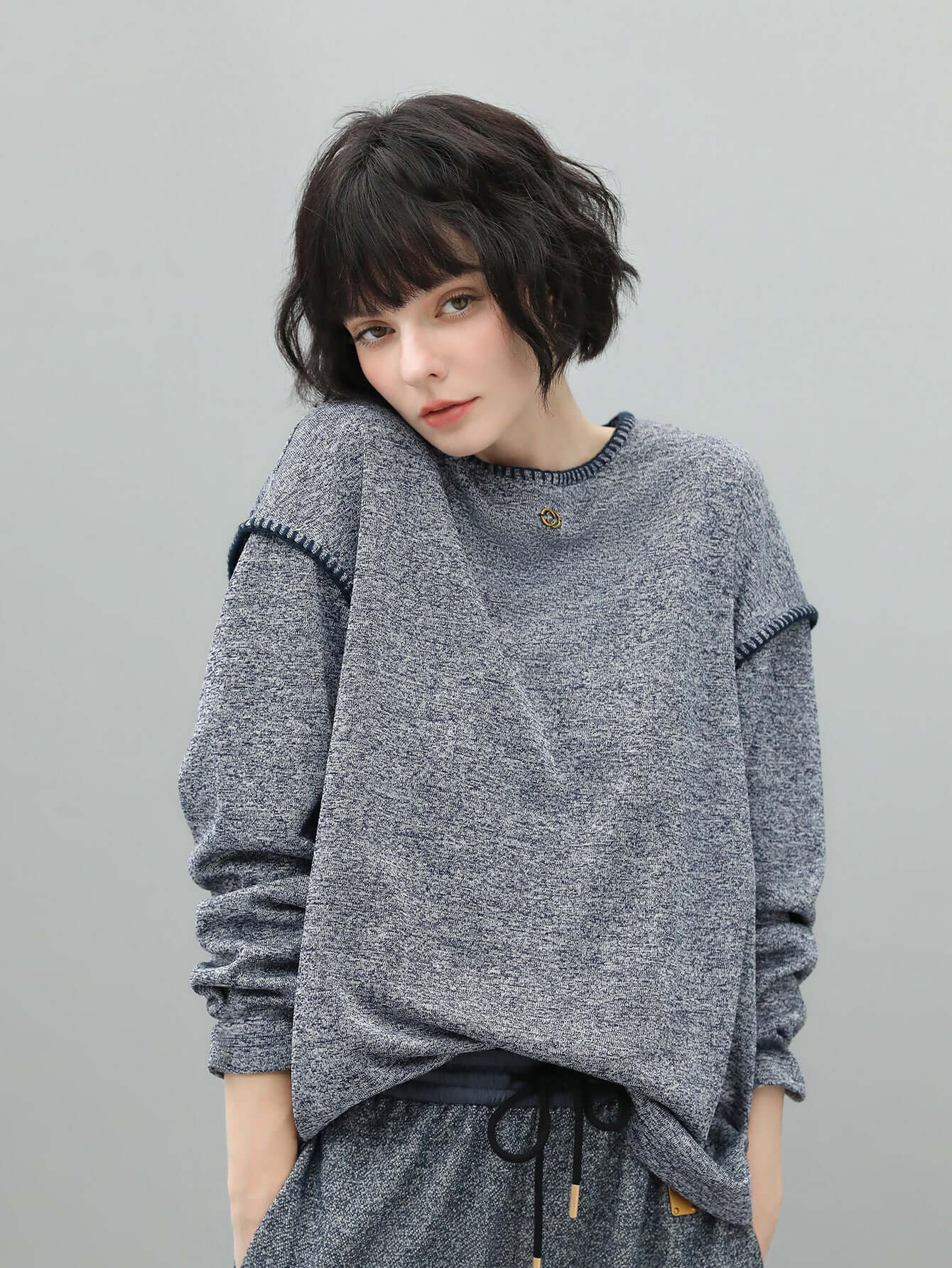 Long Sleeve Tee with Contrast Stitching-0