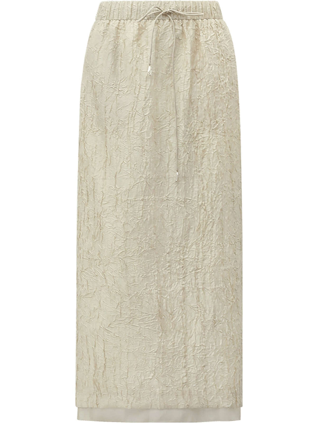 Luxe Contrast Champagne Silk Textured Satin Midi Skirt-3