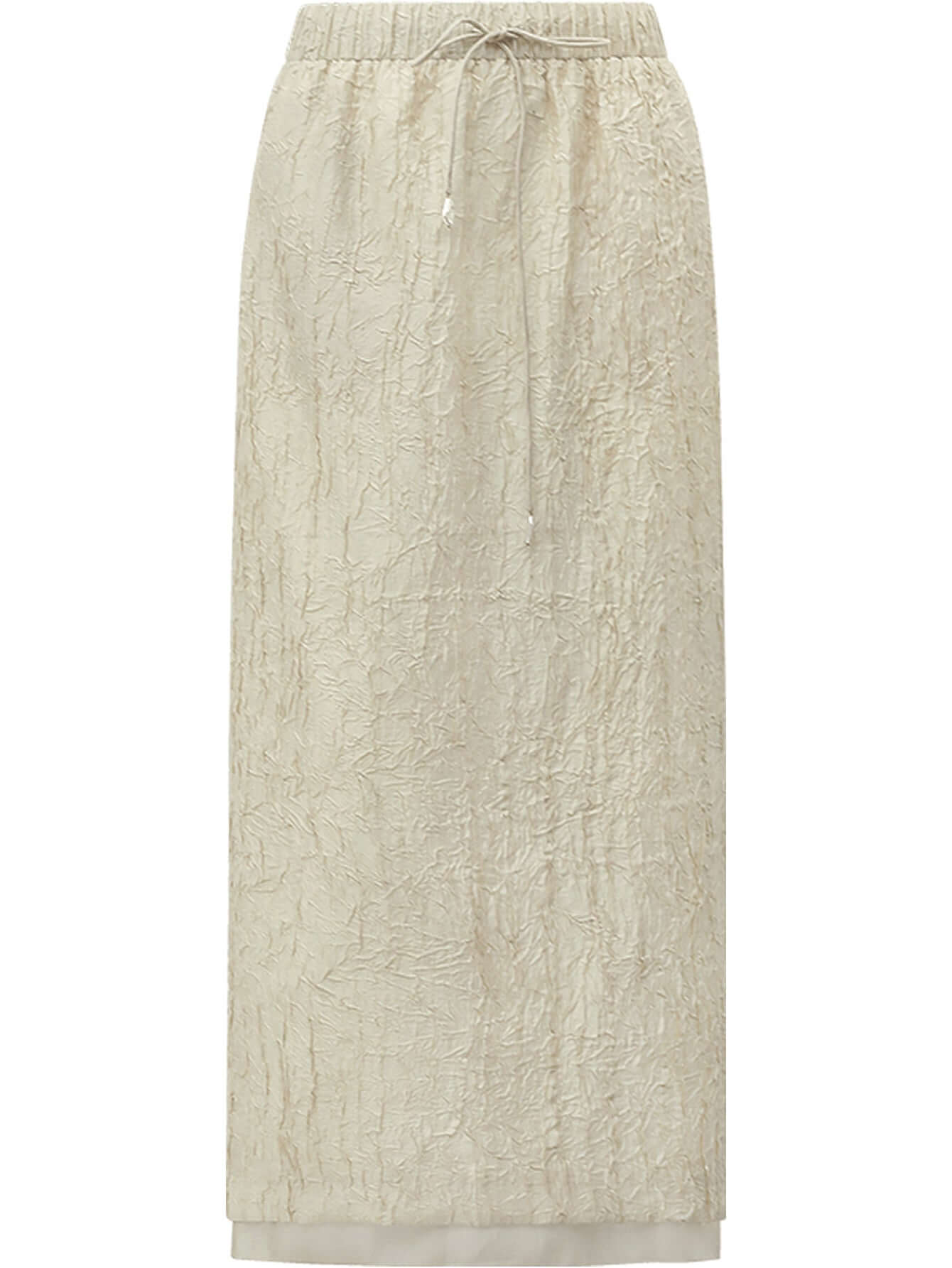 Luxe Contrast Champagne Silk Textured Satin Midi Skirt-3