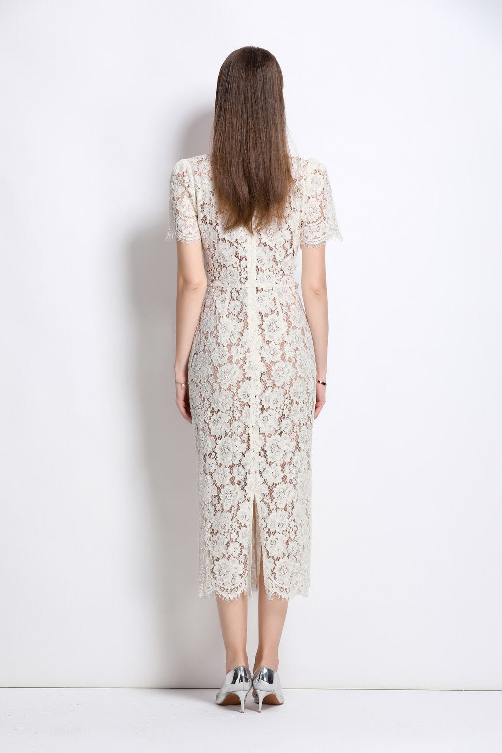 Magnolia White Double Layer Lace Cut Out Pencil Dress