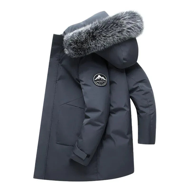 Men's Hooded Mid-Length Down Stuffed Warm Cold-Resistant Winter Jacket