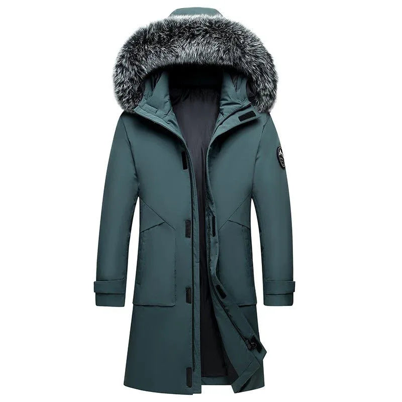 Men's Hooded Mid-Length Down Stuffed Warm Cold-Resistant Winter Jacket