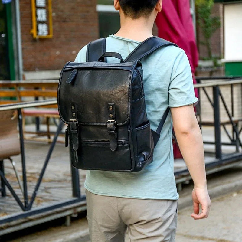 Men's Leather Leisure Travel Bag Backpack