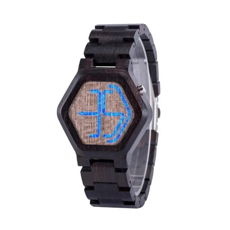 Men's LED Display Night Vision Wooden Watch