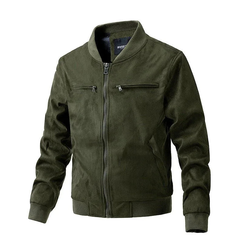 Men's Polyester Stand Collar Double Zipper Jacket