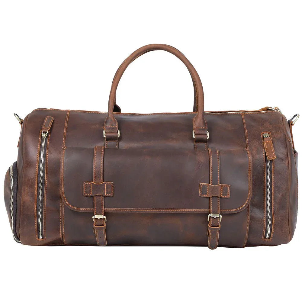 Men's Retro Shoulder Bag Genuine Cowhide Leather Duffle Weekend Bag