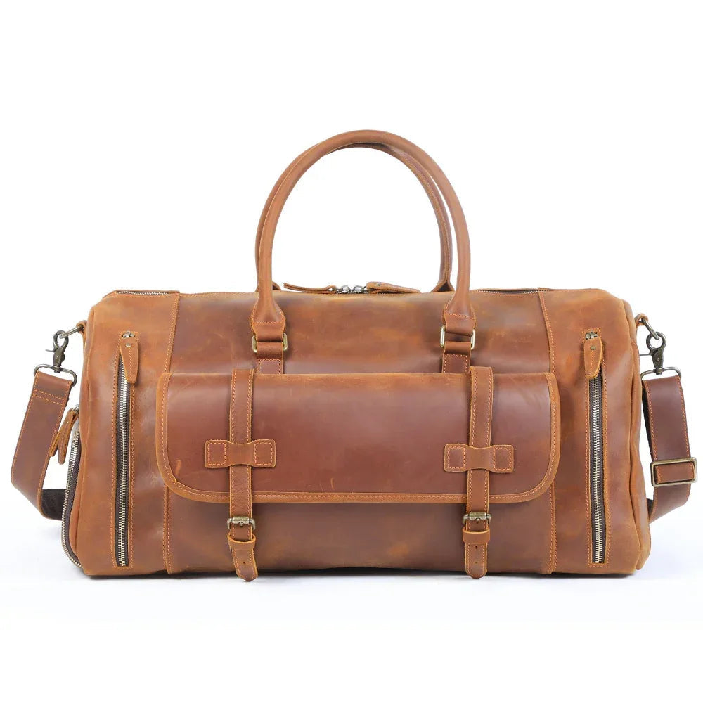 Men's Retro Shoulder Bag Genuine Cowhide Leather Duffle Weekend Bag