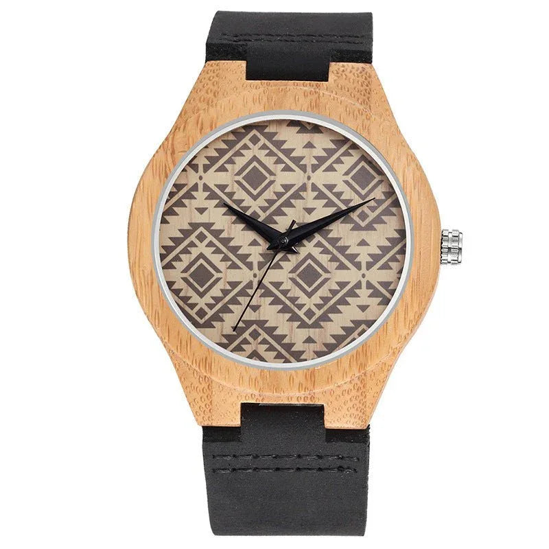 Men's Slim Fashionable Wood Watch With Leather Strap