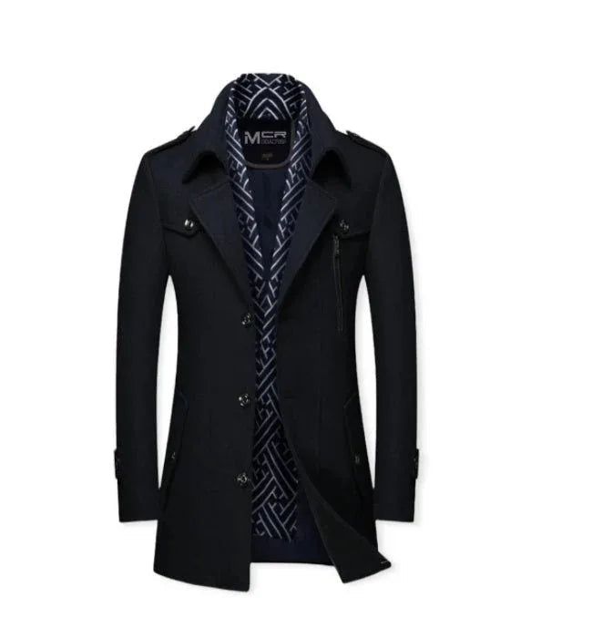Men's Thickened Scarf Collar Winter & Autumn Polyester Coat