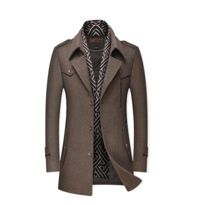 Men's Thickened Scarf Collar Winter & Autumn Polyester Coat