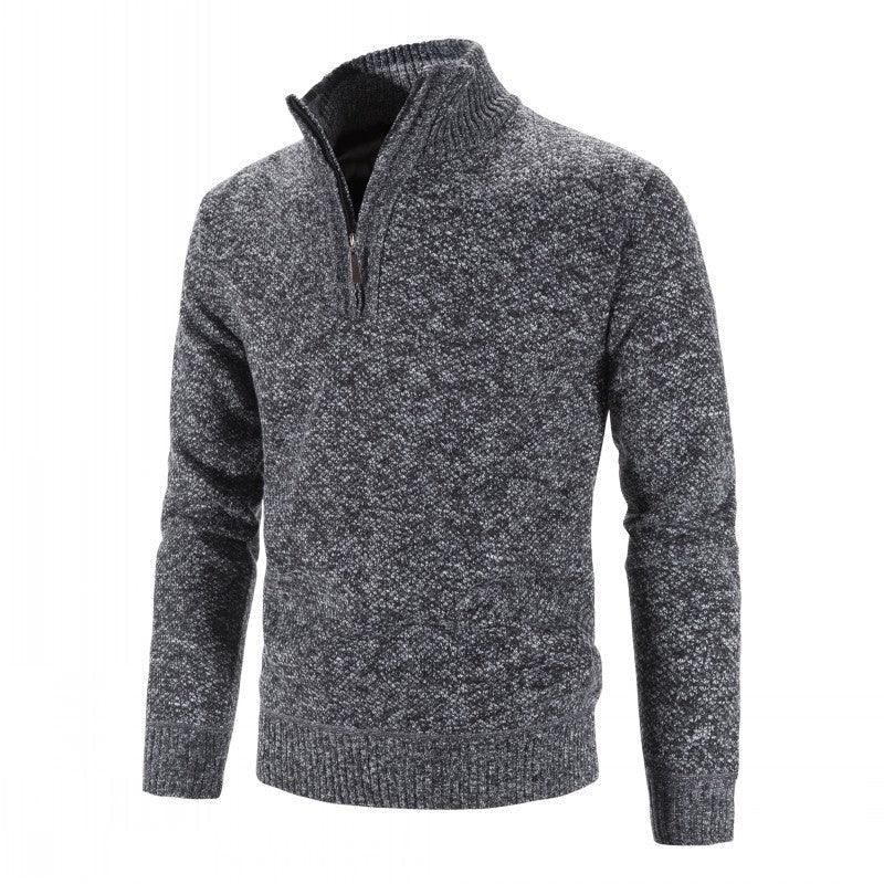 Men's Velvet Half-High Zipper Neck Pullover Sweater