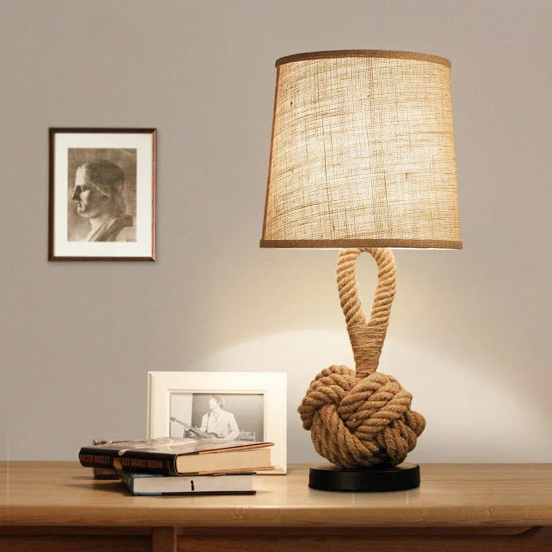Metal & Craft Hemp Rope Retro Table Bedroom Lamp