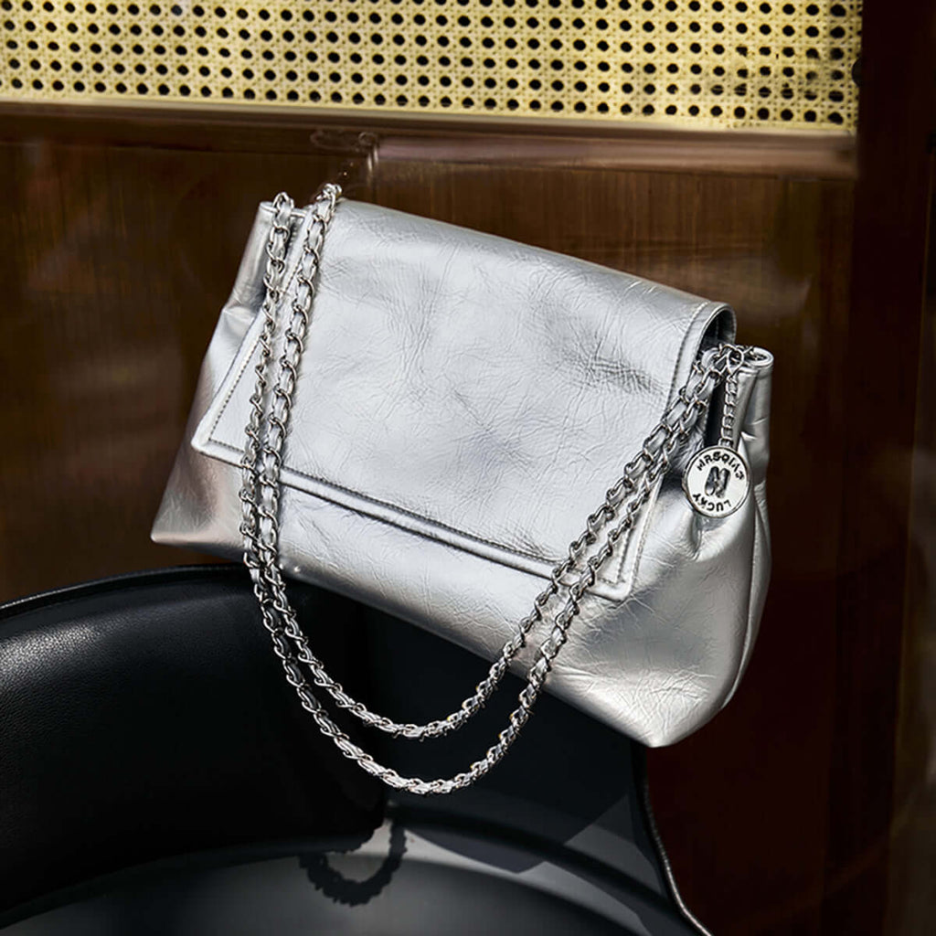Metallic Leather Chain Strapped Shoulder Bag-4