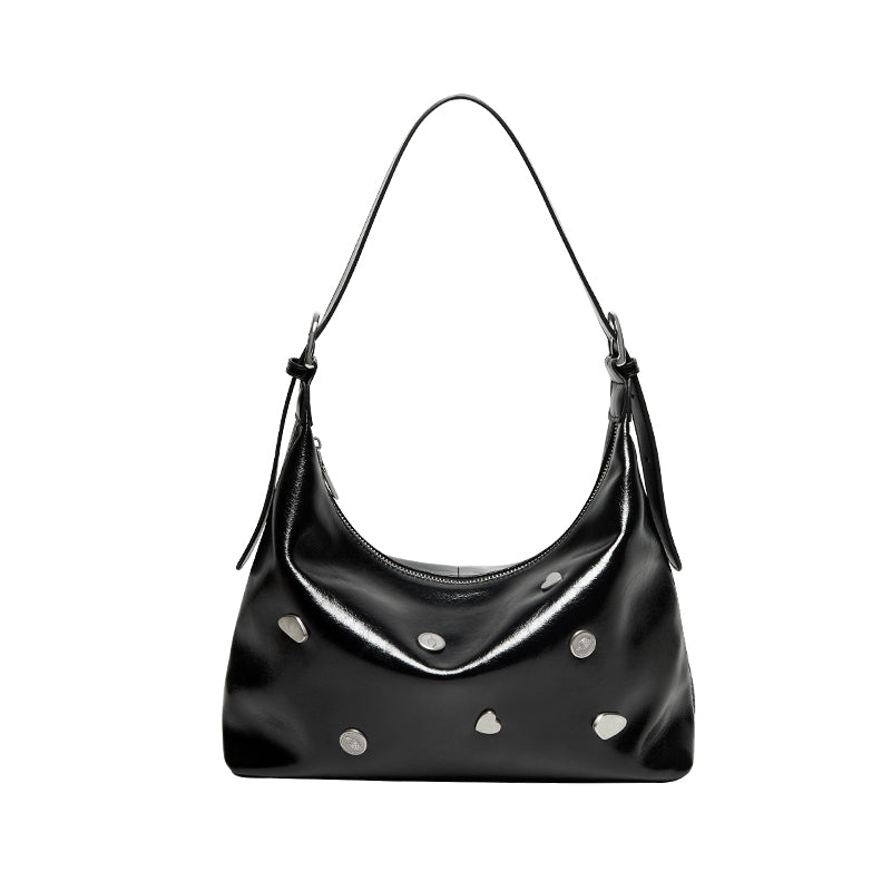 Metallic Studded Leather Underarm Bag-0