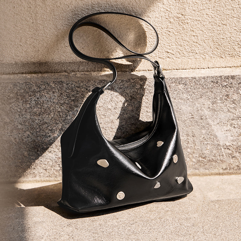 Metallic Studded Leather Underarm Bag-4