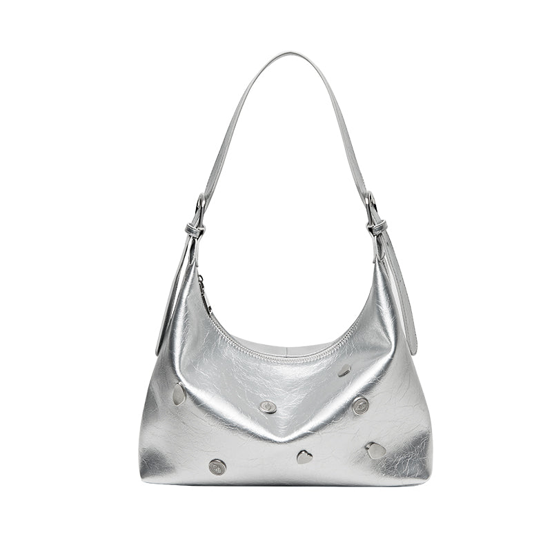 Metallic Studded Leather Underarm Bag-5