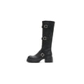 Mid-Calf Leather Boots with Buckles-0