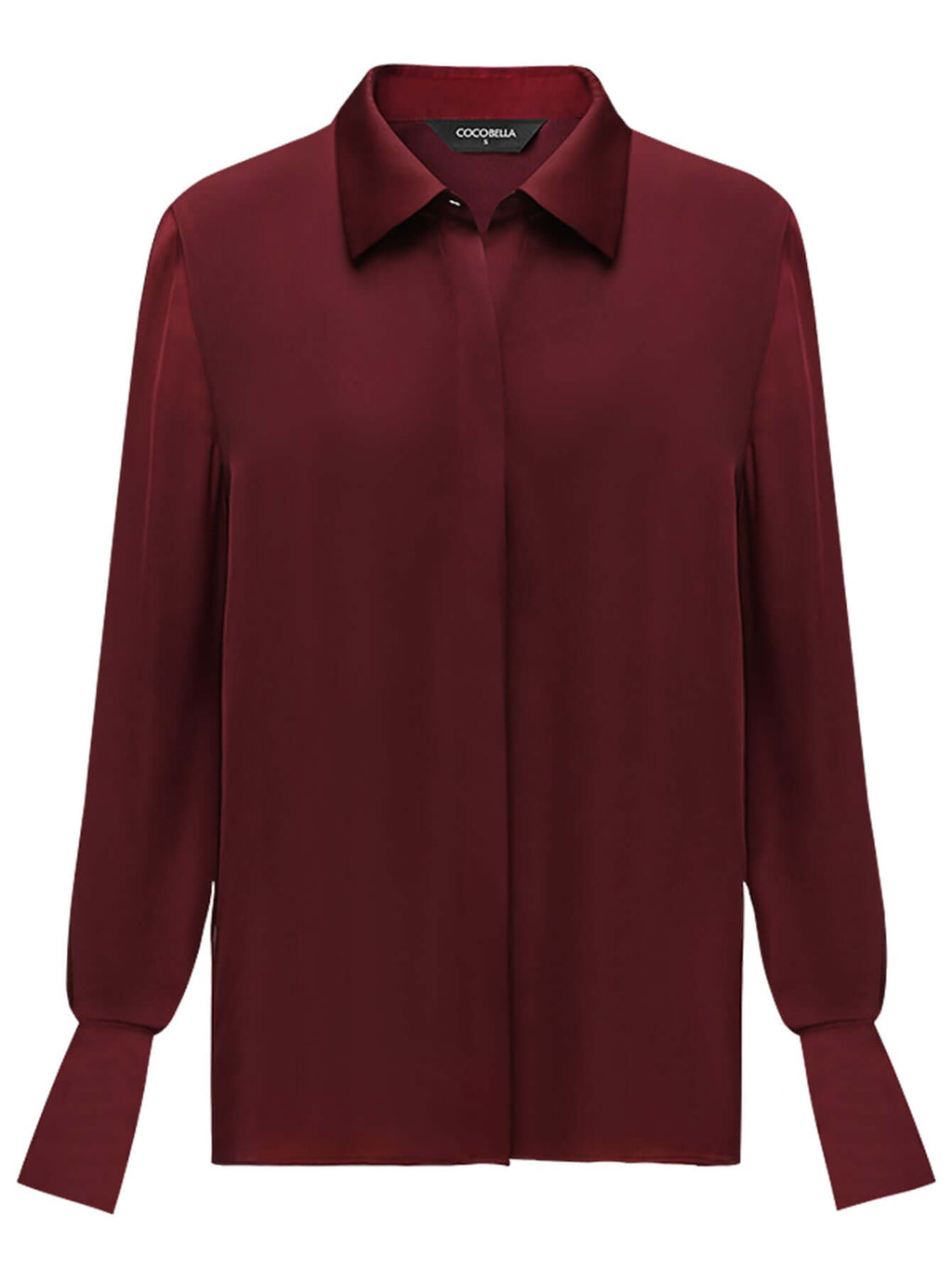 Minimalist Glossy Burgundy Wine Button Down Shirt-3