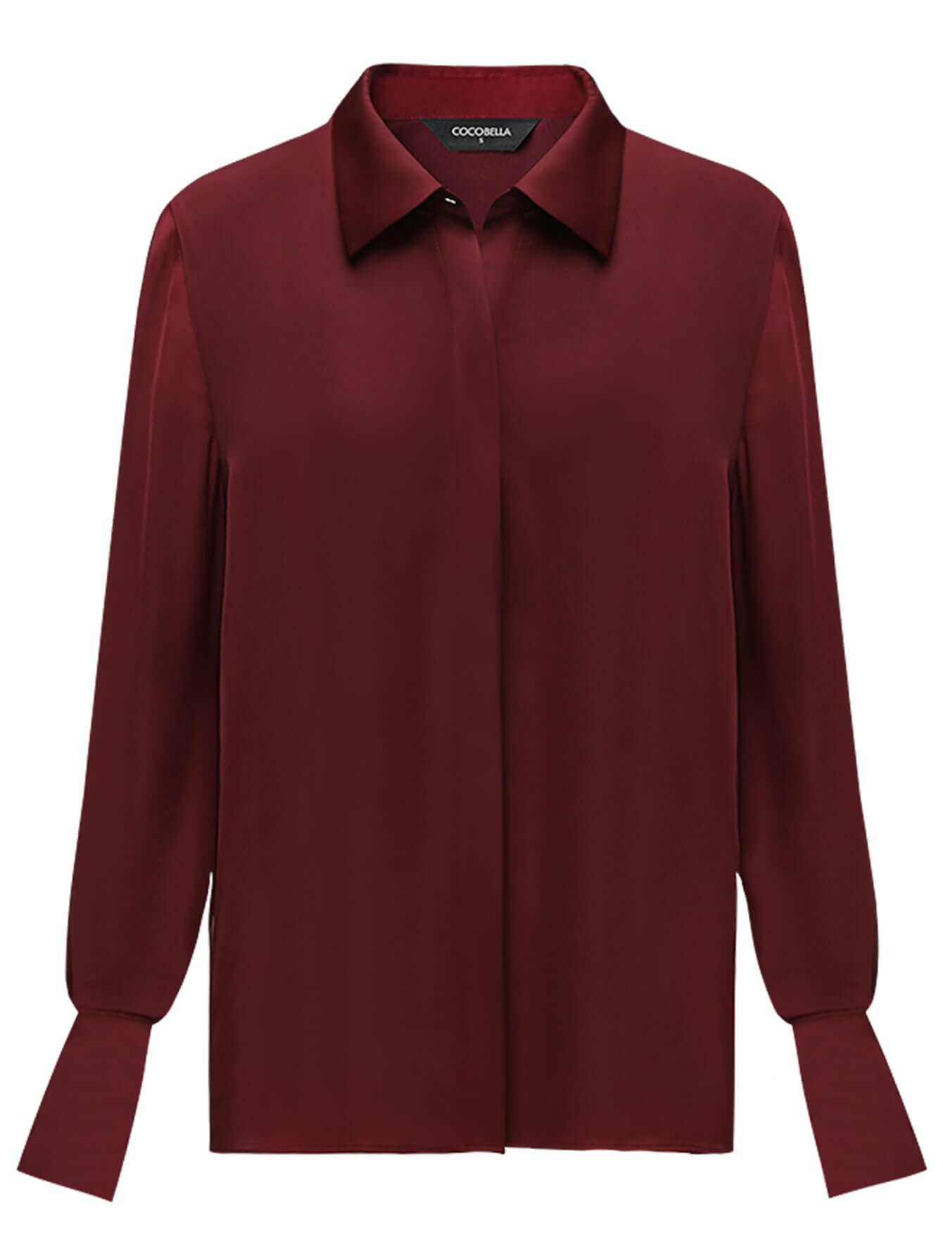 Minimalist Glossy Burgundy Wine Button Down Shirt-3