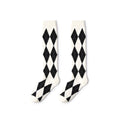 Modern Classy Diamond Grid All-season Women Knee High Socks-0