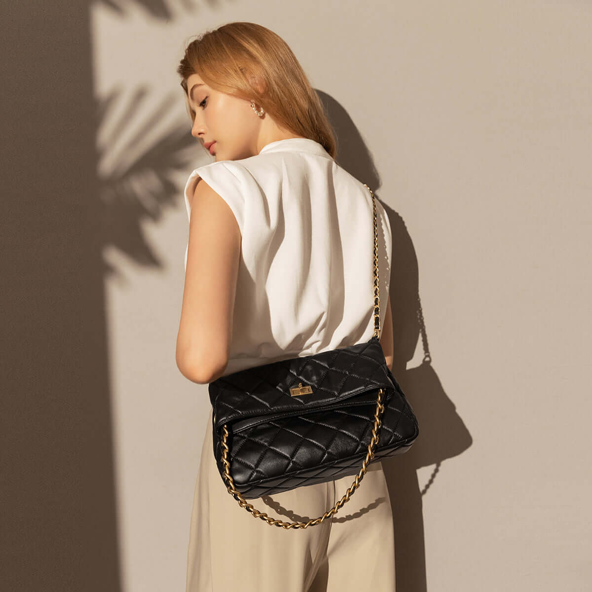 Multi-Strap Black Quilted Flap Shoulder Bag-2