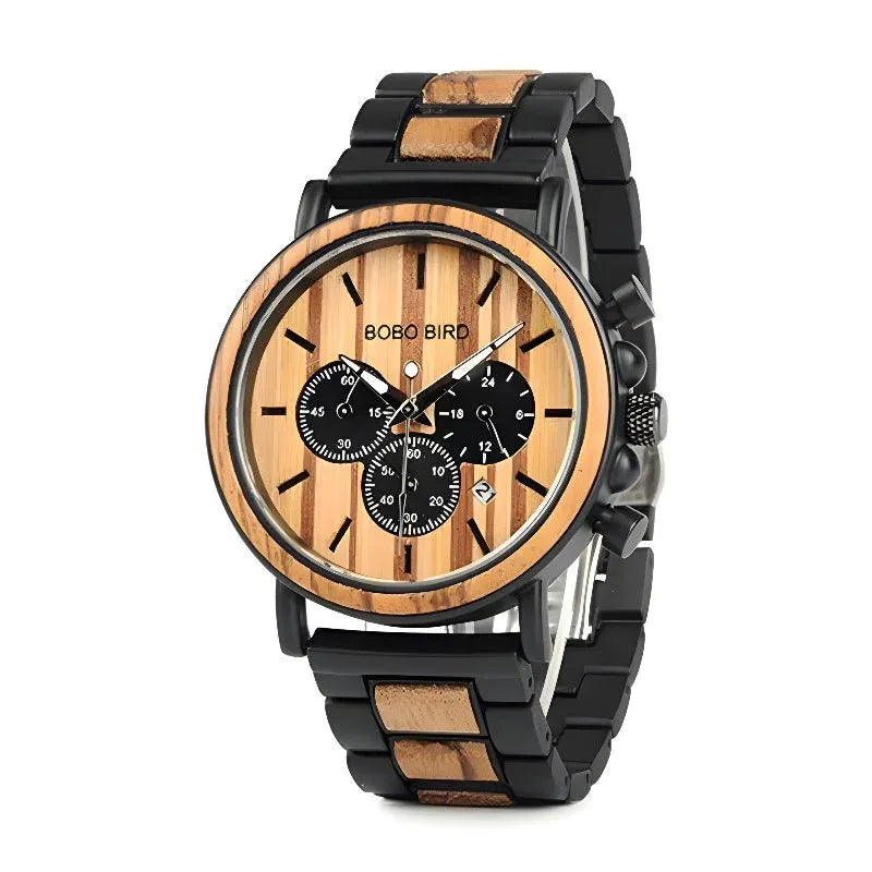 Multifunctional 10M Waterproof Men's Wooden Watch With Three Subdials