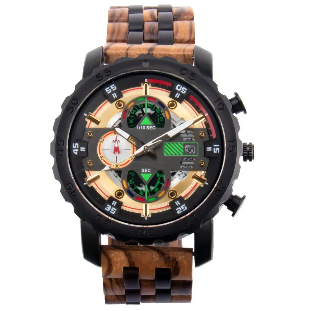 Multifunctional Luminous Large Dial Wood Watch For Men