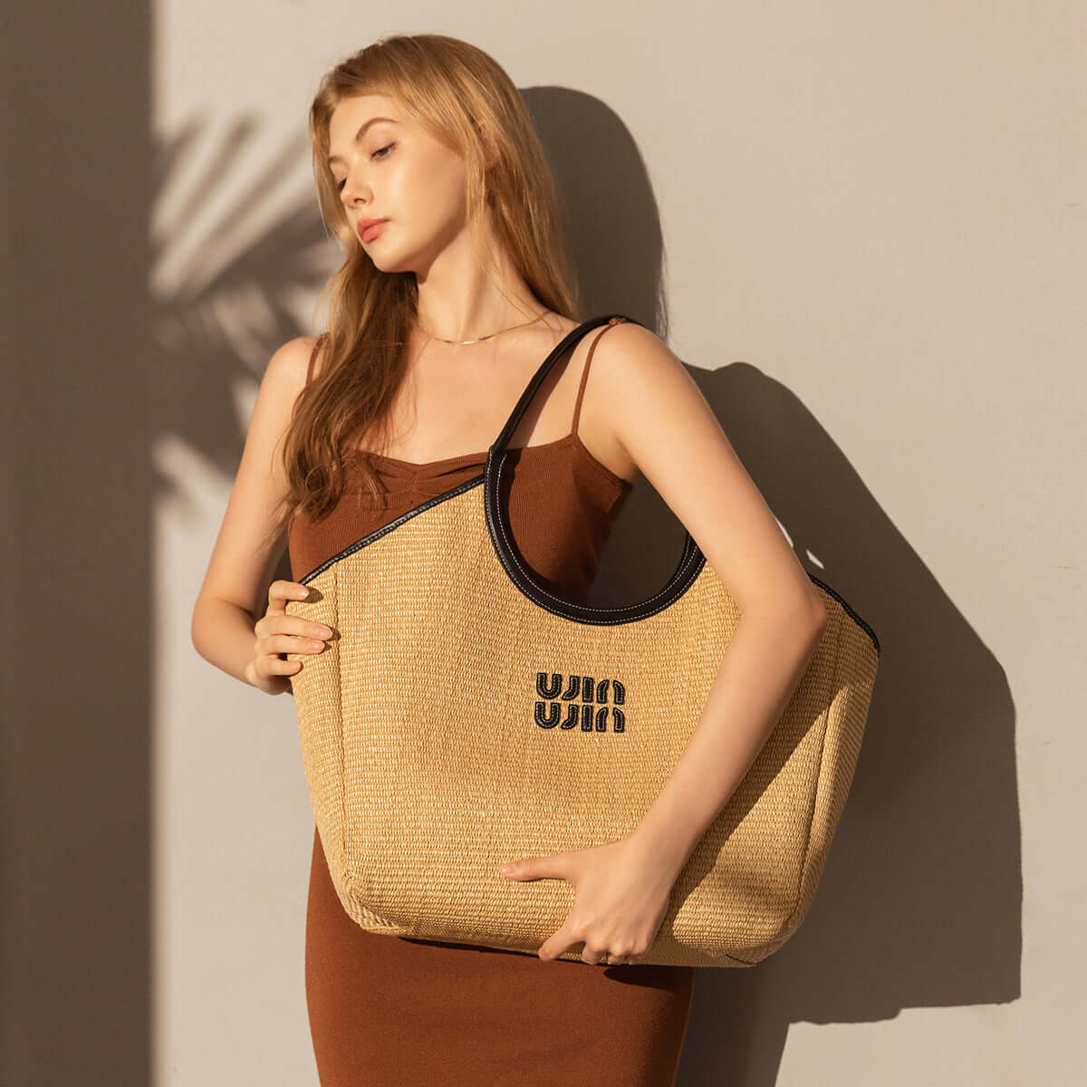Natural Khaki Woven Tote Bag-3