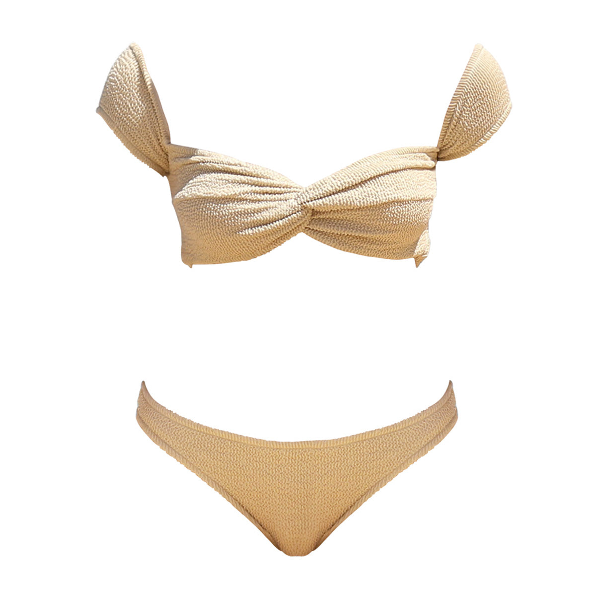 Off shoulder Bow Sleeves Bandeau Nude Two piece Bikini Swimsuit-3