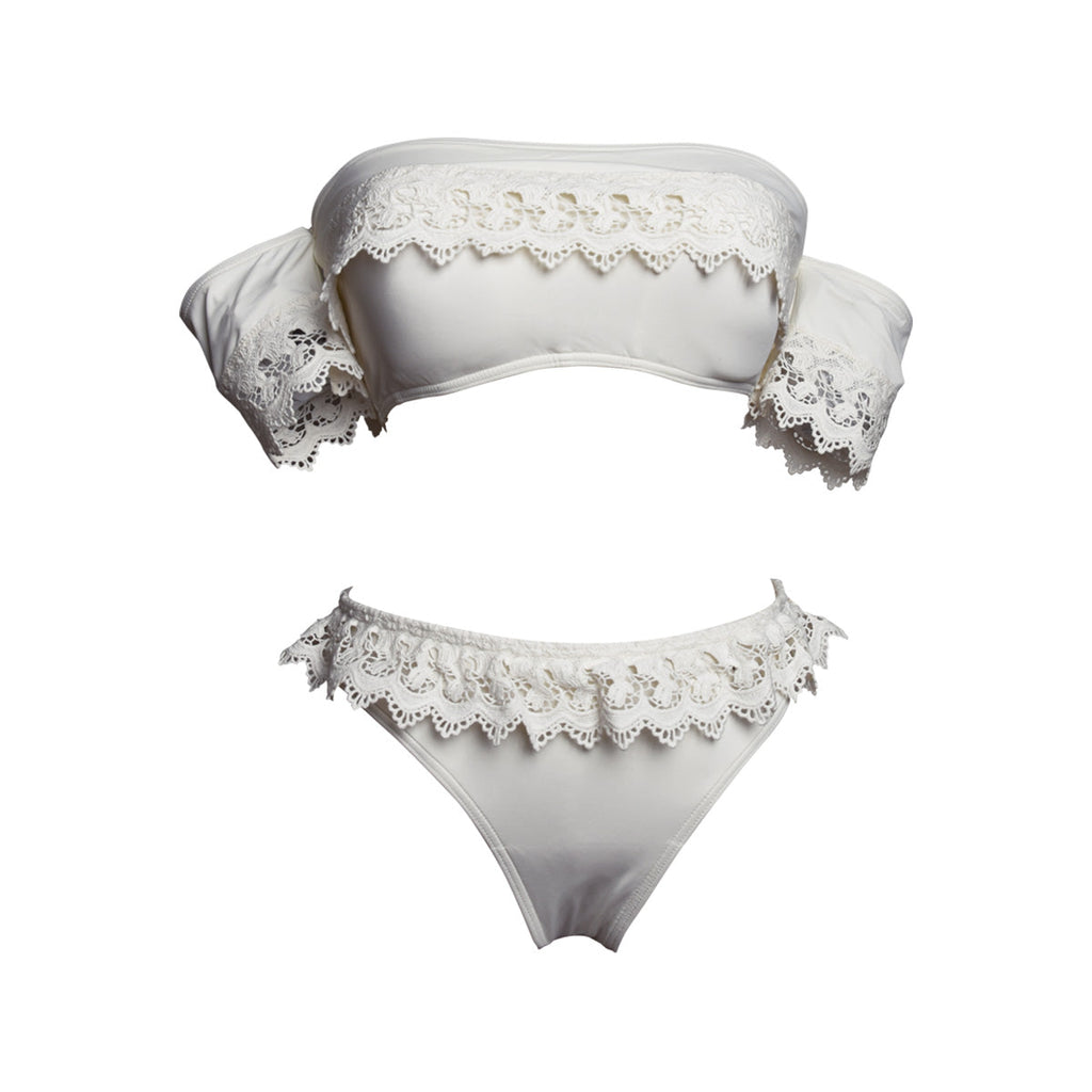 Off Shoulder White Sexy Bandeau Bikini Set-3