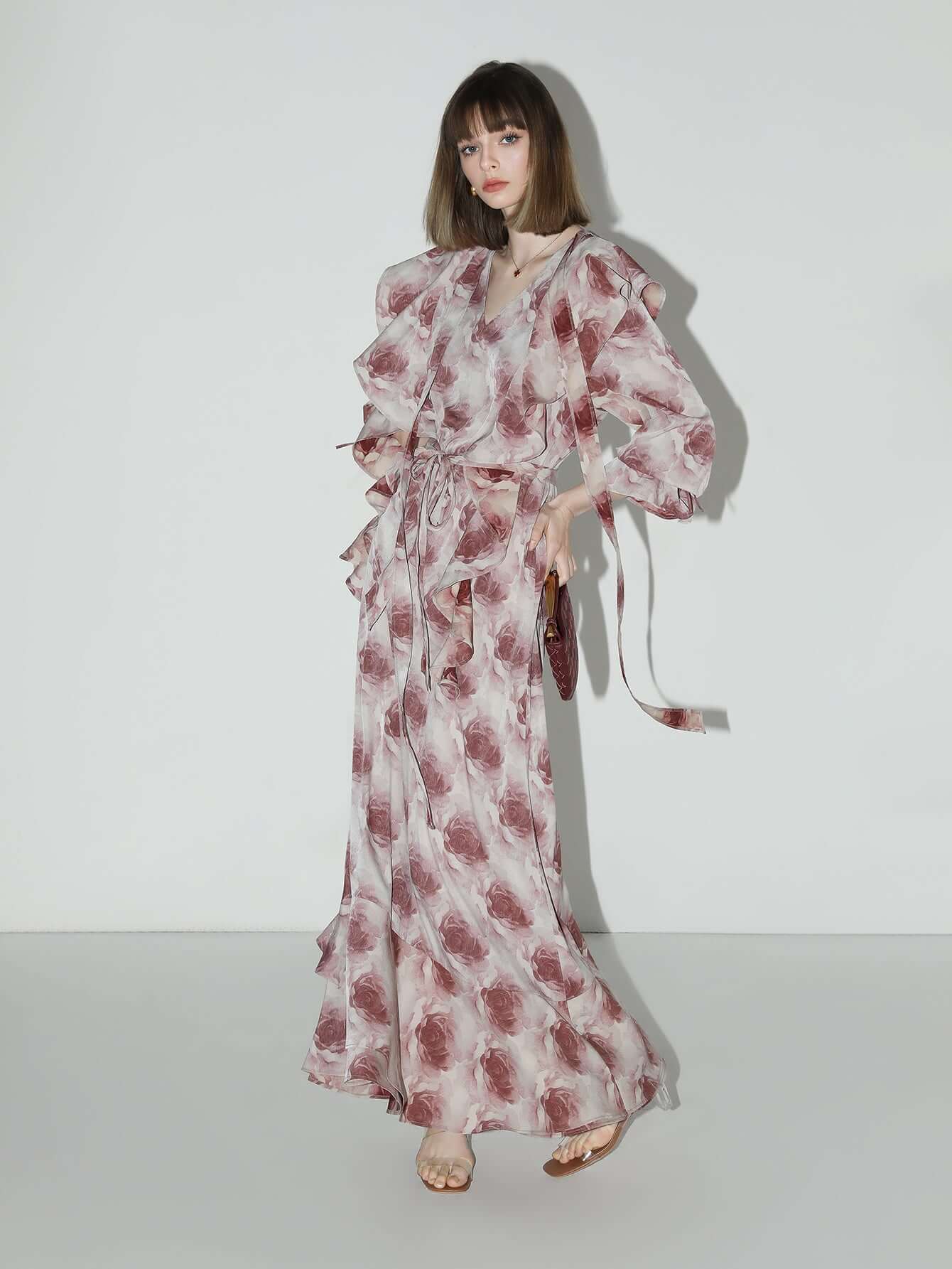 Old Rose Floral Ruffled Maxi Dress-0