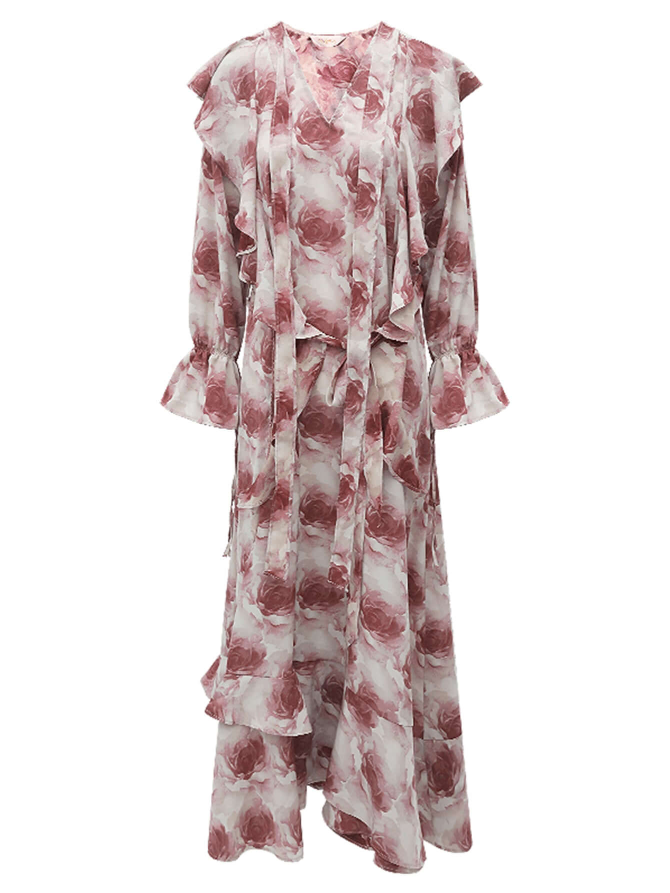Old Rose Floral Ruffled Maxi Dress-3