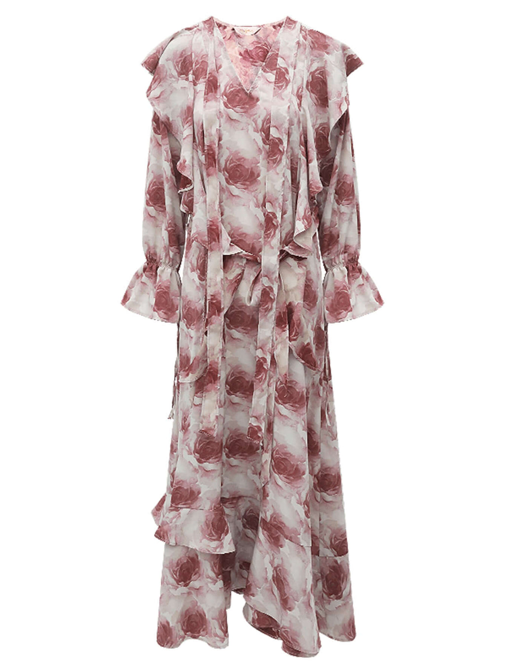 Old Rose Floral Ruffled Maxi Dress