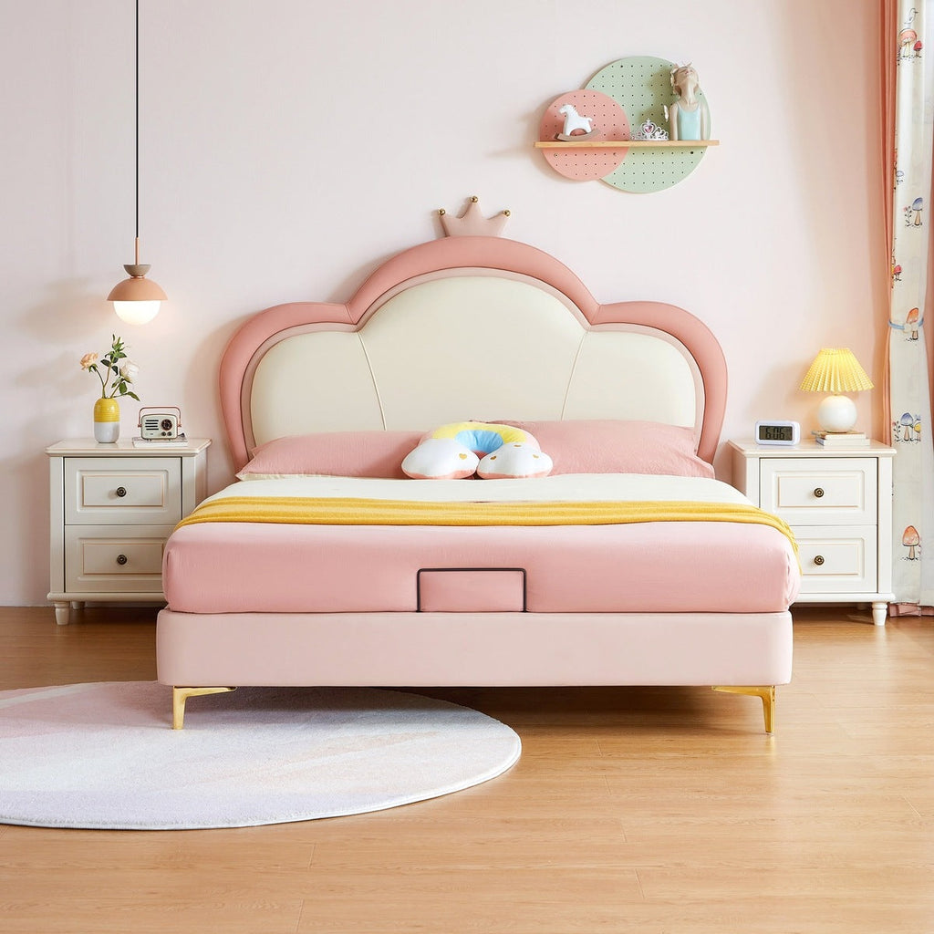 Pink Cloud Princess Bed with Mattress-0