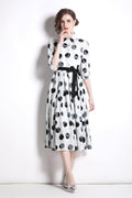 Polka Dot Tie Waist Shirt Dress-0