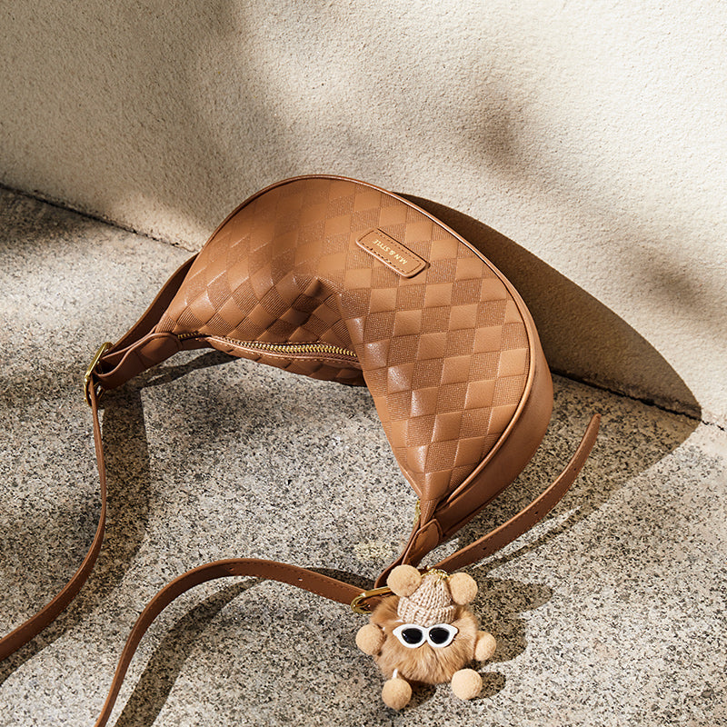 Pompom Charm Quilted Shoulder Bag-4