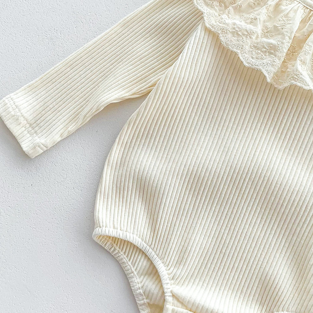 Spring and Autumn Arrival Baby Girls Long Sleeves Floral Embroidery Pattern Collar Base Layer Onesie