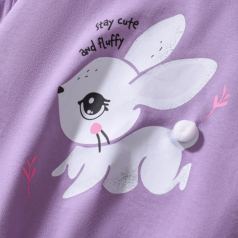 Set of Girls’ Animals Cartoon Pattern Short Sleeves T-shirt and Shorts in European and American Style for Summer