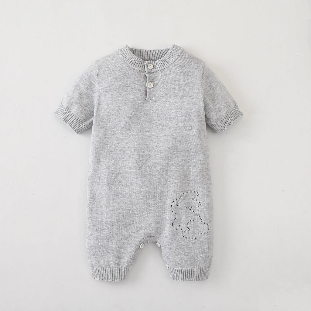 Baby Unisex 100% Cotton Knitting Romper With Hollow-Out Rabbit Design In Summer Outfit