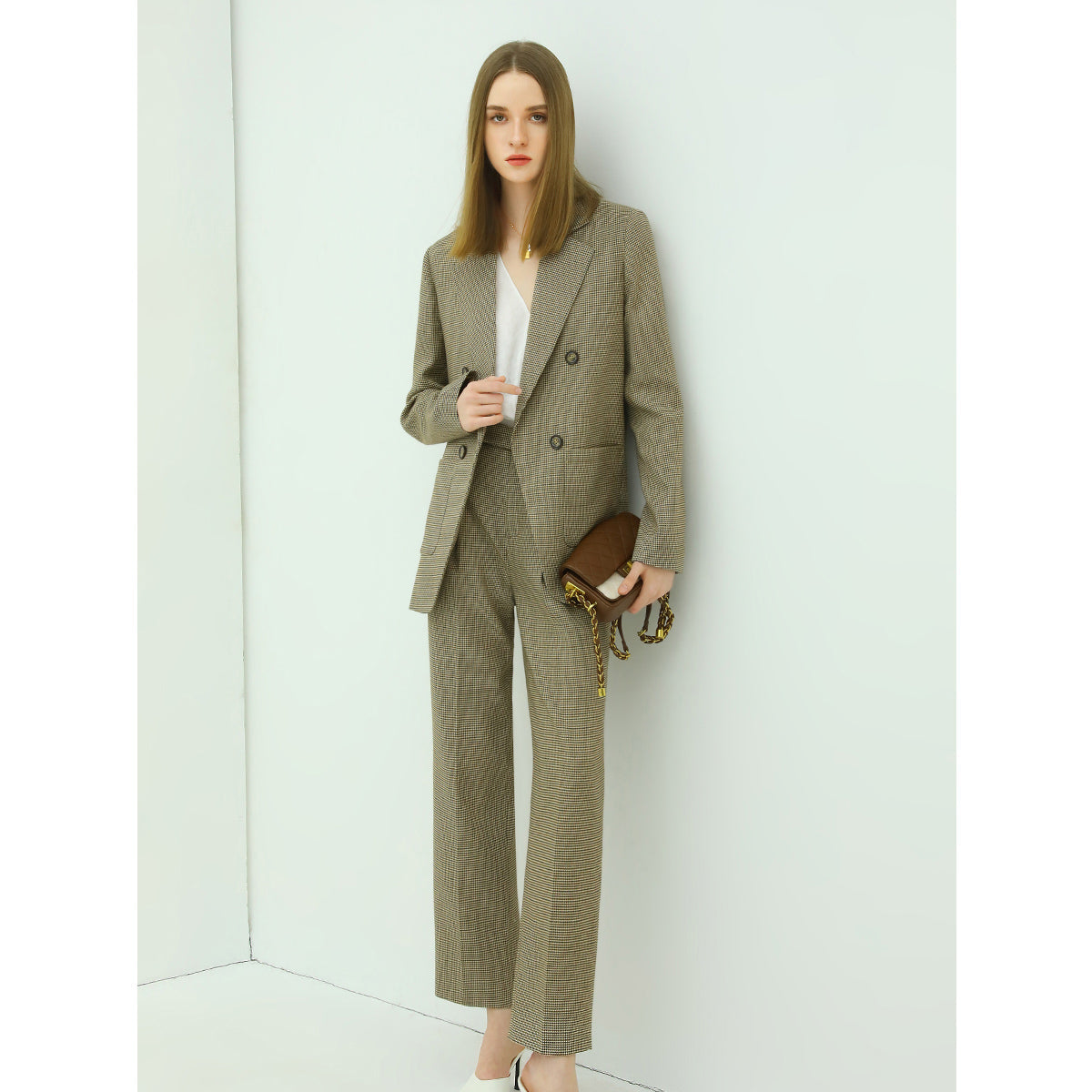 Professional Slim Fit Straight Cut Checkered Ankle Pants-2