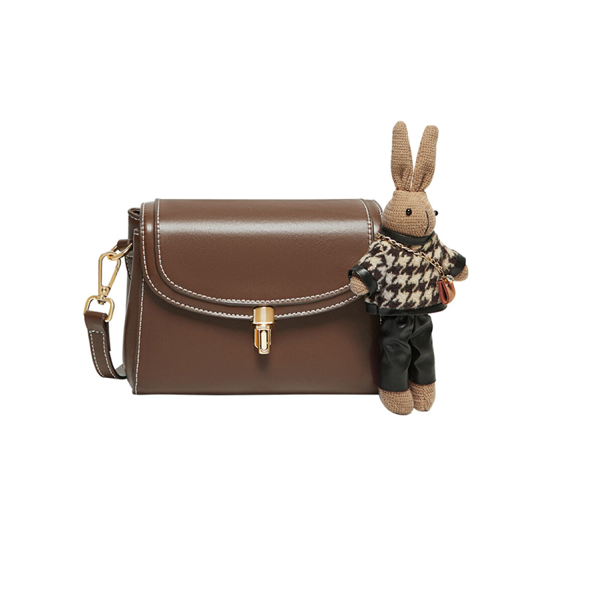 Rabbit Charm Contrast Leather Shoulder Bag-0