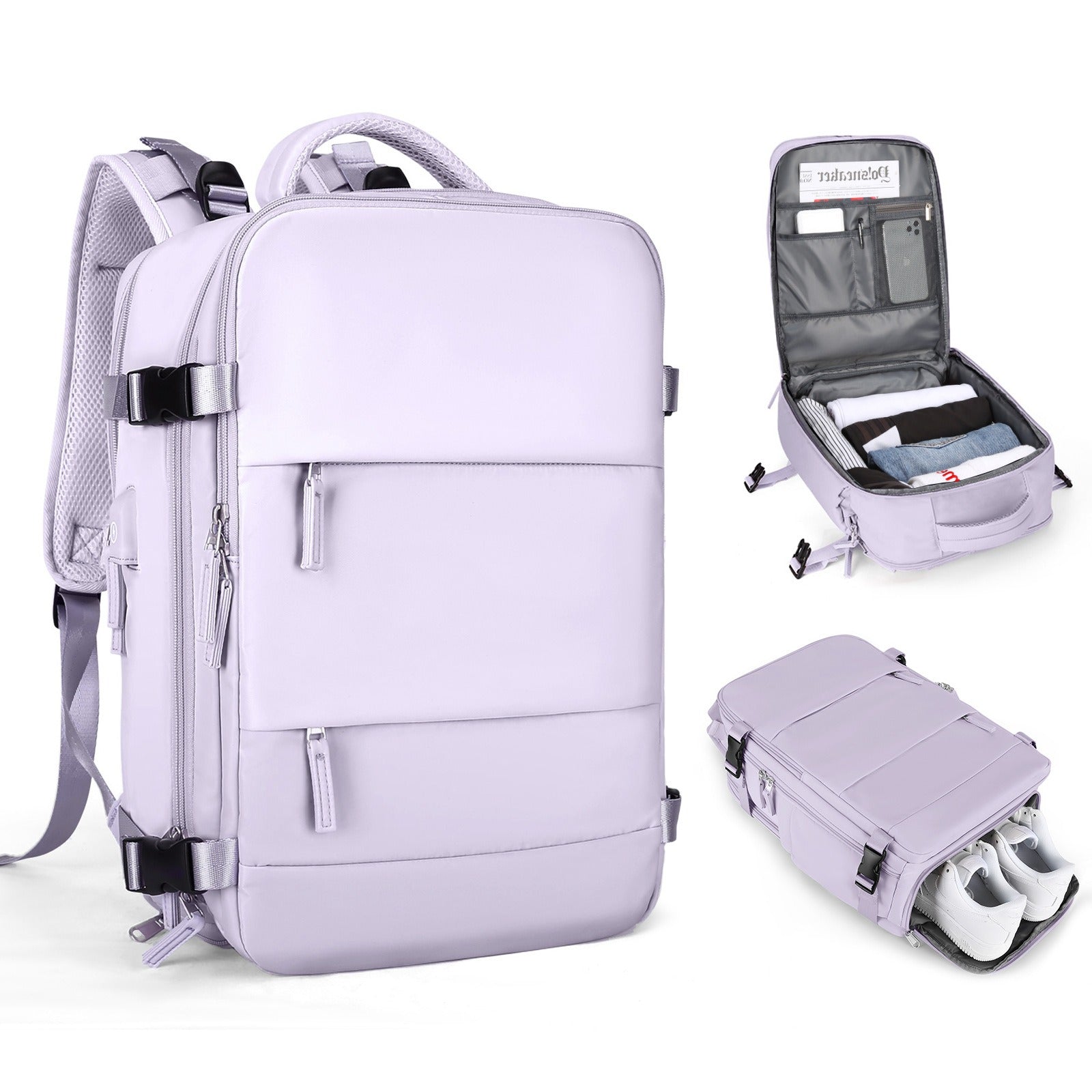 Multifunktionell Reseryggsäck 35L – Skofack, 180° öppning & handbagage